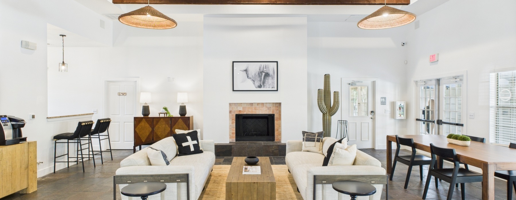 Clubhouse with beams and furniture