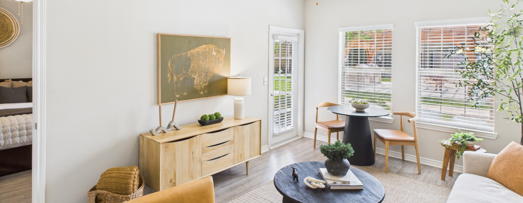 Living room with decor and large buffalo art